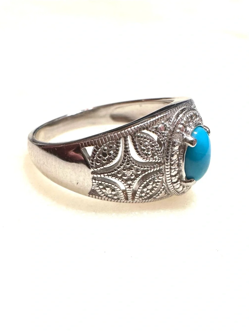 Blue Sleeping Beauty Turquoise Rhodium Over Sterling Silver Halo Ring 0.03ctw